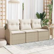 vidaXL Trädgårdsoffset med kudde 3 pcs Beige Poly rattan