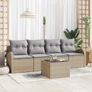 vidaXL Trädgårdsoffset 5 pcs Beige 55 x 55 x 37 cm Poly rattan