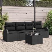 vidaXL Trädgårdsoffset 5 pcs Svart 55 x 55 x 37 cm Poly rattan