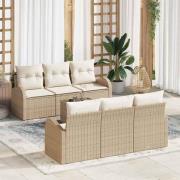 vidaXL Trädgårdsoffset 7 pcs Beige 55 x 55 x 37 cm Poly rattan