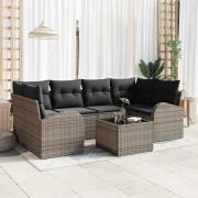vidaXL Trädgårdsoffset med kudde 7 pcs Grå 55 x 55 x 37 cm Poly rattan