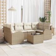 vidaXL Trädgårdsoffset 7 pcs Beige 55 x 55 x 37 cm Poly rattan
