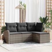 vidaXL Trädgårdsoffset med kudde 4 pcs Grå Poly rattan