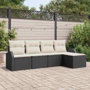 vidaXL Trädgårdsoffset med kudde 5 pcs Svart Poly rattan