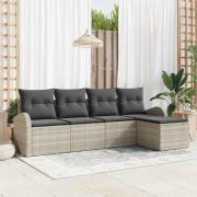 vidaXL Trädgårdsoffset med kudde 5 pcs Ljusgrå Poly rattan