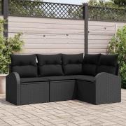 vidaXL Trädgårdsoffset med kudde 4 pcs Svart Poly rattan