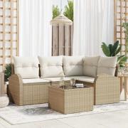 vidaXL Trädgårdsoffset med kudde 5 pcs Beige Poly rattan