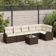 vidaXL Trädgårdsoffset med kudde 7 pcs Brun Poly rattan