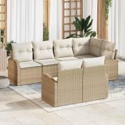 vidaXL Trädgårdsoffset med kudde 7 pcs Beige Poly rattan