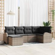 vidaXL Trädgårdsoffset med kudde 6 pcs Grå Poly rattan