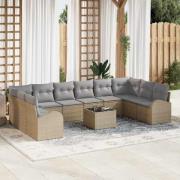 vidaXL Trädgårdsoffset 11 pcs Beige Poly rattan