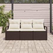 vidaXL Trädgårdsoffset 3 pcs Brun Poly rattan