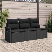 vidaXL Trädgårdsoffset 3 pcs Svart Poly rattan