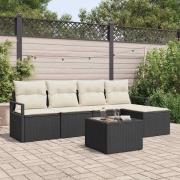 vidaXL Trädgårdsoffset 6 pcs Svart Poly rattan