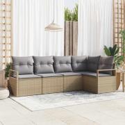vidaXL Trädgårdsoffset 5 pcs Beige Poly rattan