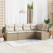 vidaXL Trädgårdsoffset 5 pcs Beige Poly rattan