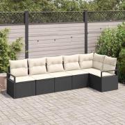 vidaXL Trädgårdsoffset 6 pcs Svart Poly rattan