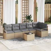 vidaXL Trädgårdsoffset 7 pcs Beige Poly rattan