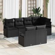 vidaXL Trädgårdsoffset 7 pcs Svart Poly rattan