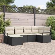 vidaXL Trädgårdsoffset 6 pcs Svart Poly rattan