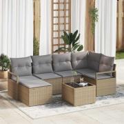 vidaXL Trädgårdsoffset 7 pcs Beige Poly rattan
