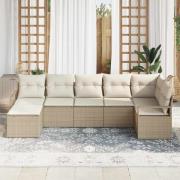 vidaXL Soffset med kudde 7 pcs Beige konstrotting