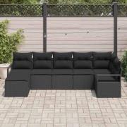 vidaXL Trädgårdsoffset 7 pcs Svart Poly rattan