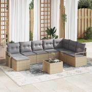 vidaXL Trädgårdsoffset 9 pcs Beige Poly rattan