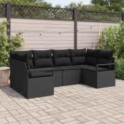 vidaXL Trädgårdsoffset 6 pcs Svart Poly rattan