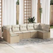 vidaXL Trädgårdsoffset 7 pcs Beige Poly rattan