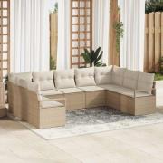 vidaXL Soffset med kudde 9 pcs Beige konstrotting