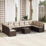 vidaXL Trädgårdsoffset 11 pcs Brun Poly rattan