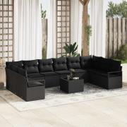 vidaXL Trädgårdsoffset 11 pcs Svart Poly rattan