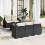 vidaXL Trädgårdsoffset med kudde 6 pcs Svart, Grädde 55 x 55 x 37 cm