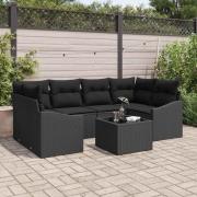 vidaXL Trädgårdsoffset med kudde med kudde 7 pcs Svart 55 x 55 x 37 cm