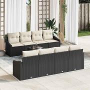 vidaXL Trädgårdsoffset med kudde 9 pcs Svart, Grädde 55 x 55 x 37 cm