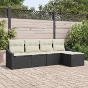 vidaXL Trädgårdsoffset 5 pcs Svart Poly rattan