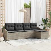 vidaXL Trädgårdsoffset 5 pcs Ljusgrå Poly rattan