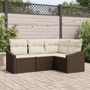 vidaXL Trädgårdsoffset 4 pcs Brun Poly rattan