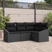 vidaXL Trädgårdsoffset 4 pcs Svart Poly rattan