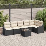vidaXL Trädgårdsoffset 7 pcs Svart Poly rattan