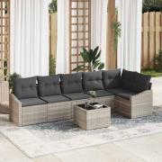 vidaXL Trädgårdsoffset 7 pcs Ljusgrå Poly rattan