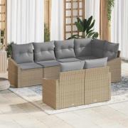vidaXL Trädgårdsoffset 7 pcs Beige Poly rattan
