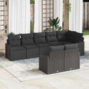 vidaXL Trädgårdsoffset 8 pcs Svart Poly rattan