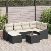 vidaXL Trädgårdsoffset 7 pcs Svart Poly rattan