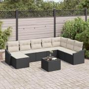 vidaXL Trädgårdsoffset 9 pcs Svart Poly rattan