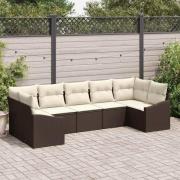 vidaXL Trädgårdsoffset 7 pcs Brun Poly rattan