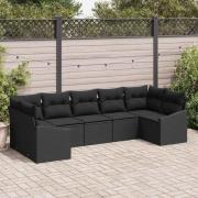 vidaXL Trädgårdsoffset 7 pcs Svart Poly rattan