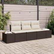 vidaXL Trädgårdsoffset 3 pcs Brun Poly rattan