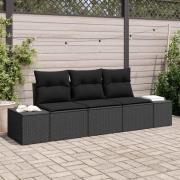 vidaXL Trädgårdsoffset 3 pcs Svart Poly rattan